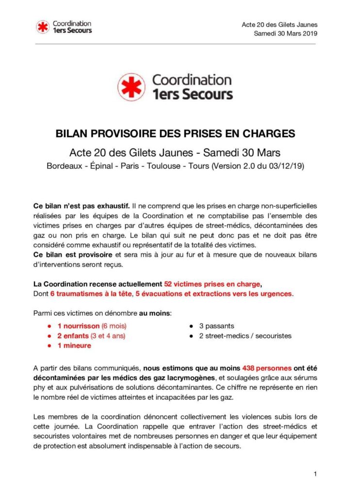 Coordination 1ers Secours Bilan 2019 03 30 1