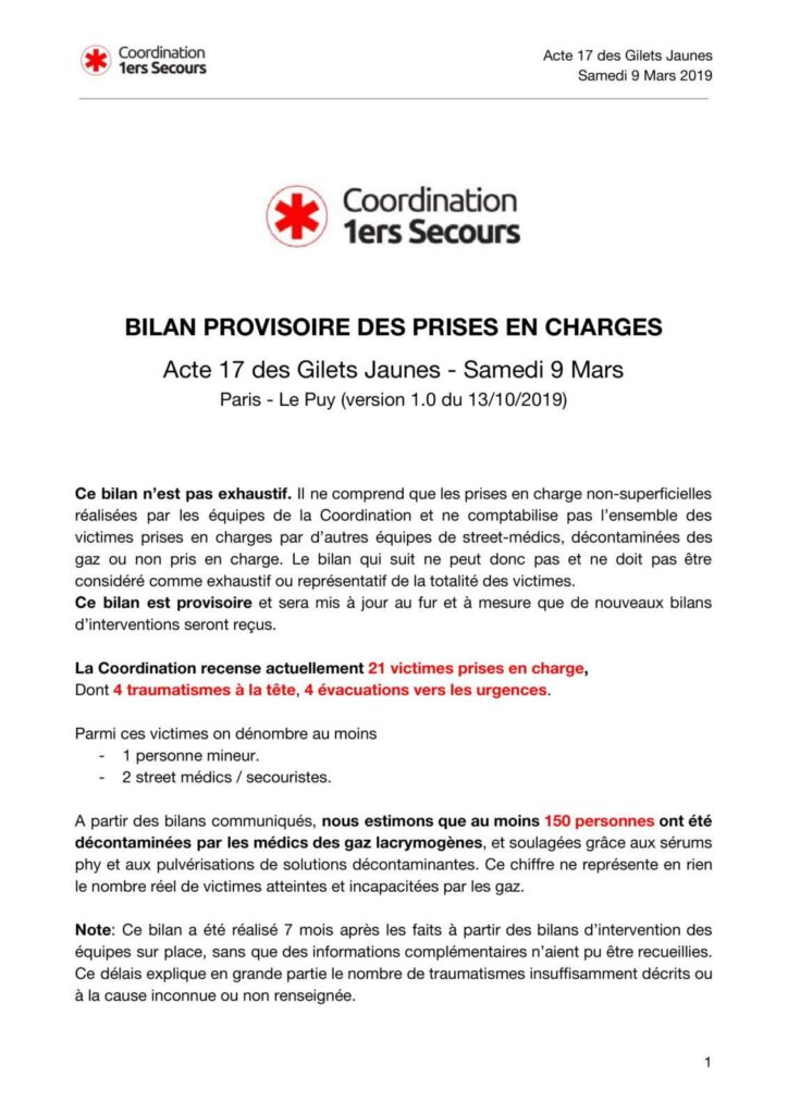 Coordination 1ers Secours Bilan 2019 03 09 1