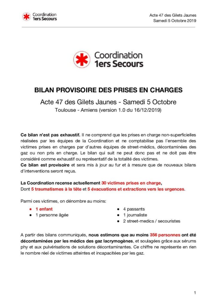 Coordination 1ers Secours Bilan 2019 10 05 2